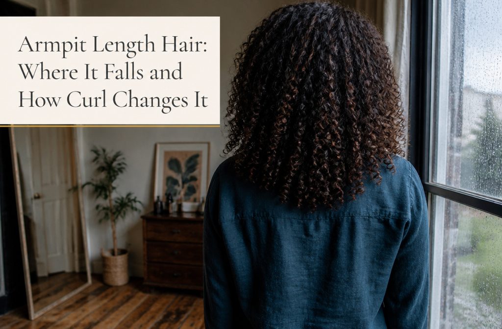 Armpit-length hair shown at different textures and lengths