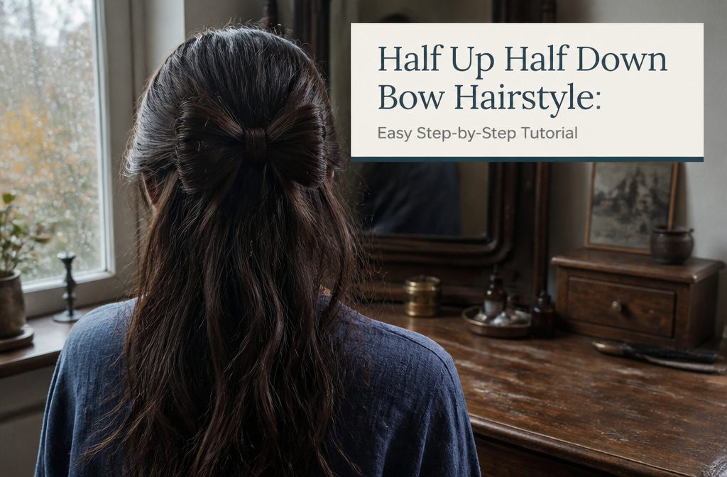 Half-up hairstyle with a bow made from hair above loose lengths