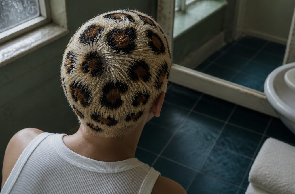 Leopard print hair with dark spots over a lightened base