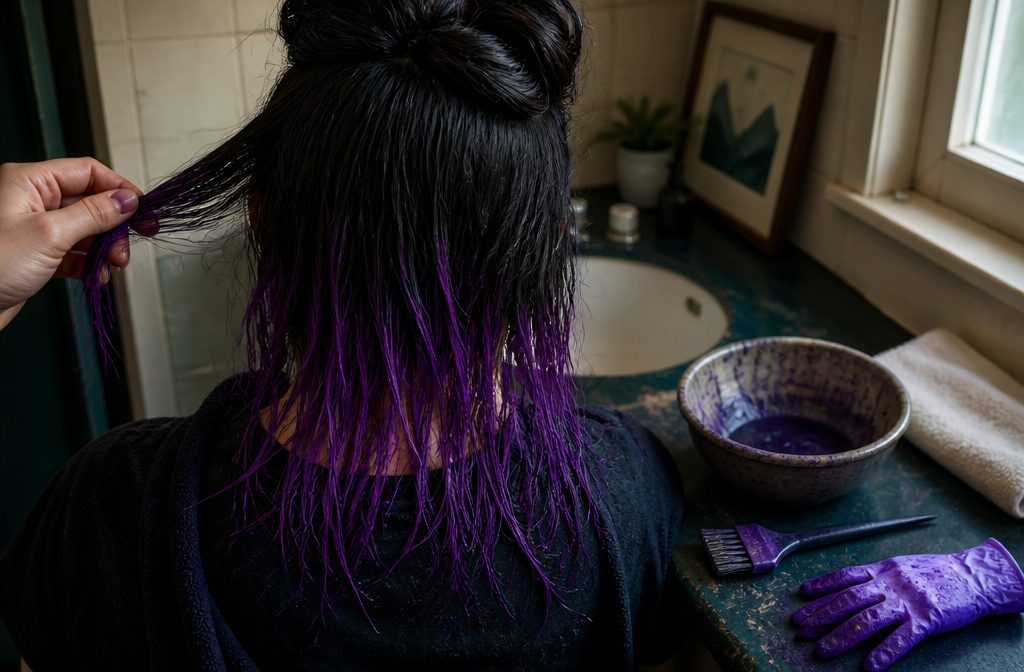 Hair with bright color applied only to the ends